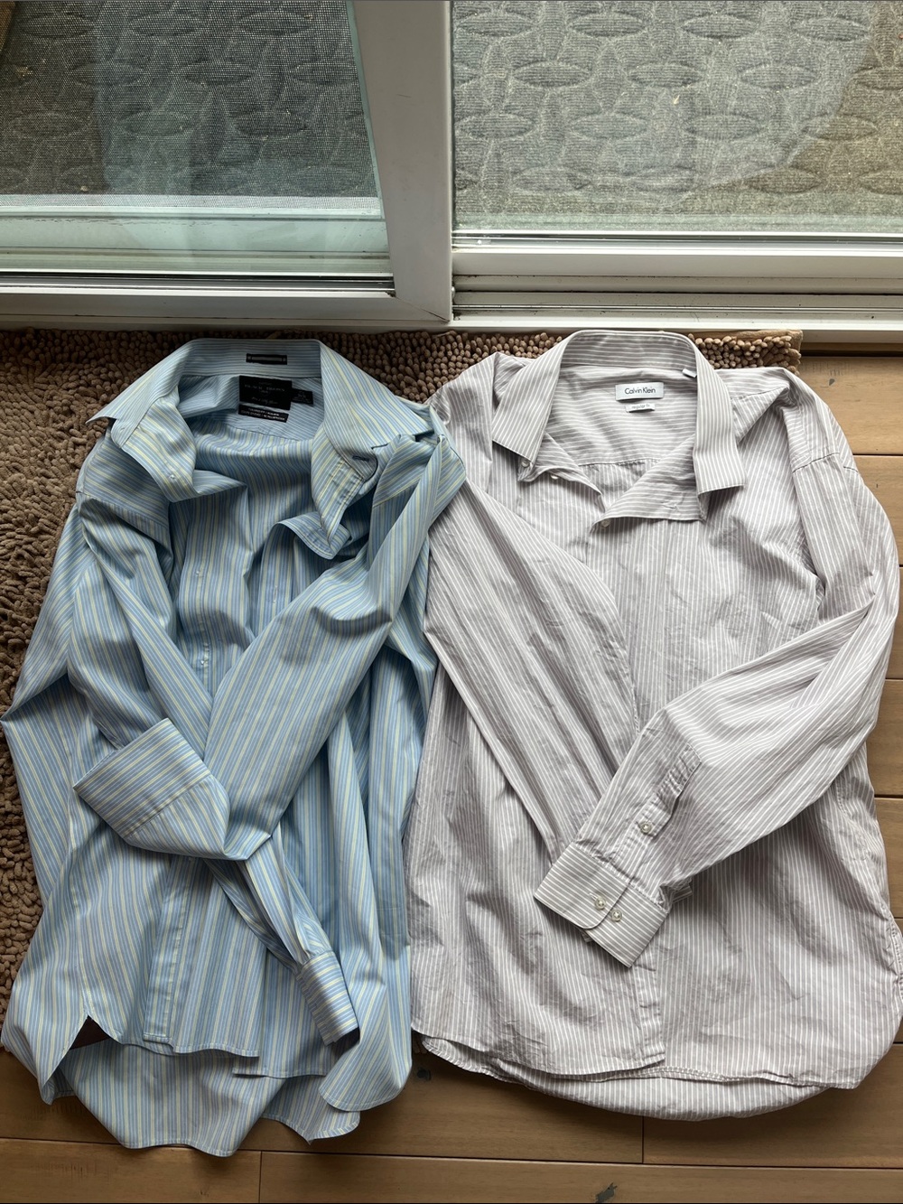 Calvin Klein Men's Blue and Light Gray Stripe Dress Shirts - Pair